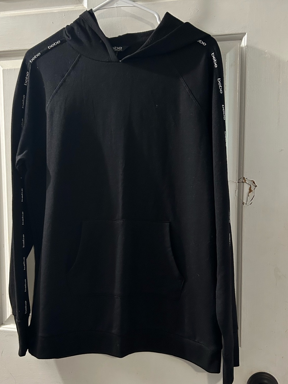 bebe Black Hooded Pullover with Logo Tape